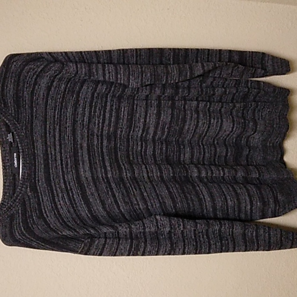 Claiborne Mens L Gray & Black Striped Sweater